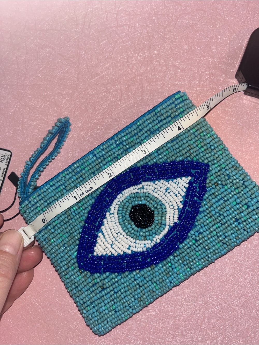 Beaded Evil Eye Wristlet Pouch in Aqua & Blue - Picture 11 of 16